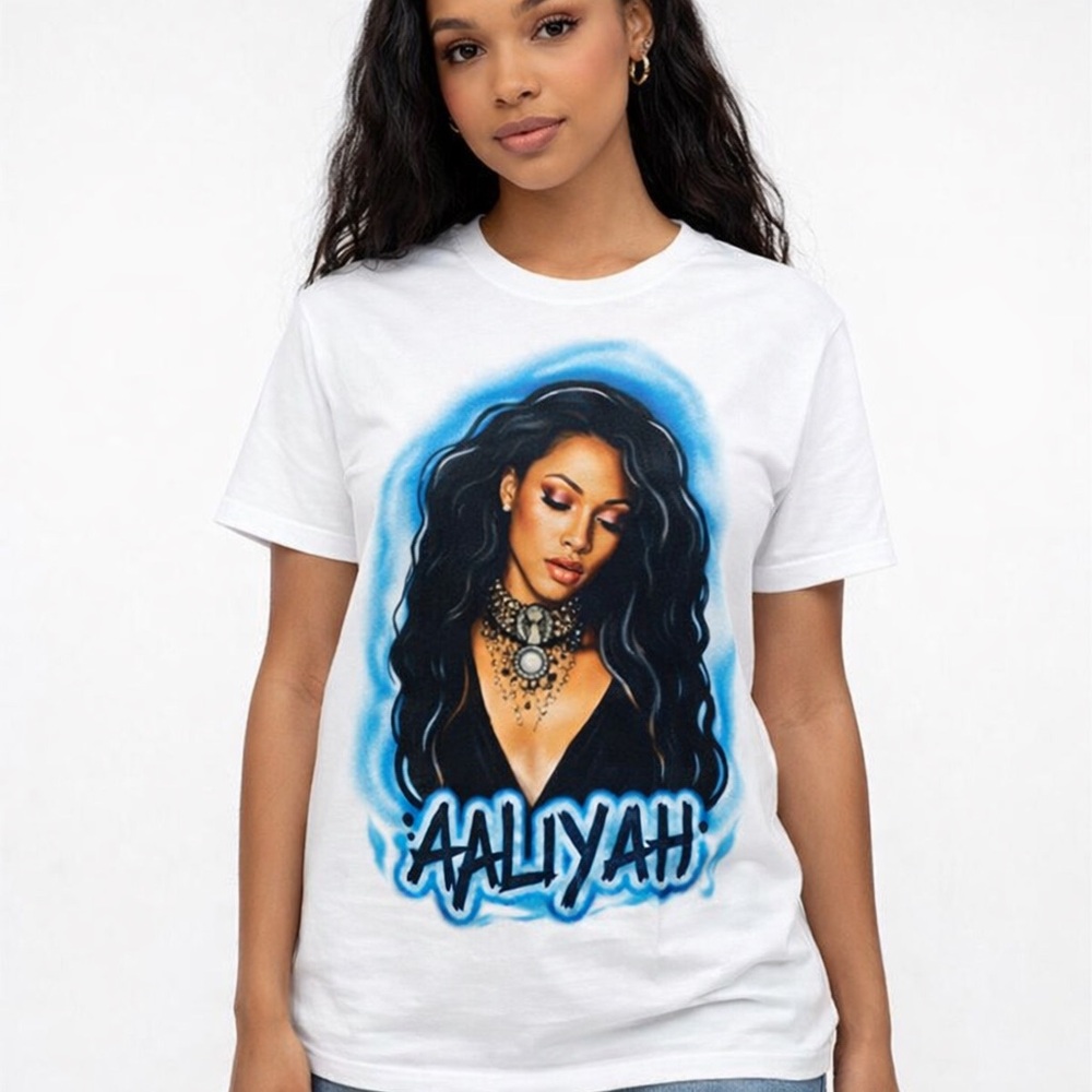 Rare AAliyah Graphic Concert Tee with Blue and Black Design- 100% Cotton Unisex